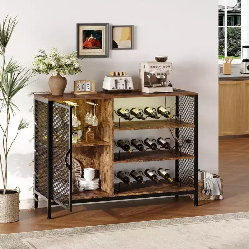 Mobiletto da Caffè Industriale con Luci a LED e Prese di Corrente, Marrone, 1–2 Ante