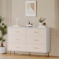 Modern 6-Drawer Dresser with Gold Metal Legs | Large Wooden Storage Chest for Bedroom, Living Room & Entryway,White