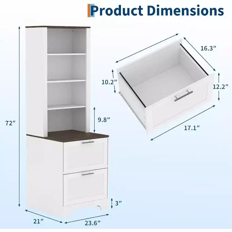 Libreria marrone stile rustico con cassetti per documenti, assemblaggio in 2 persone, 6 ripiani