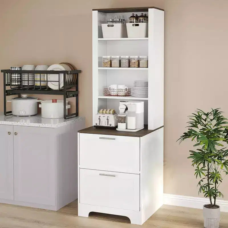 Libreria marrone stile rustico con cassetti per documenti, assemblaggio in 2 persone, 6 ripiani
