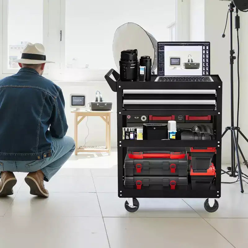 Carrello Portautensili a 5 Ripiani con Ruote, Nero, Capacità 181 kg, 1 Persona
