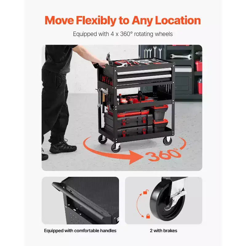 Carrello Portautensili a 5 Ripiani con Ruote, Nero, Capacità 181 kg, 1 Persona