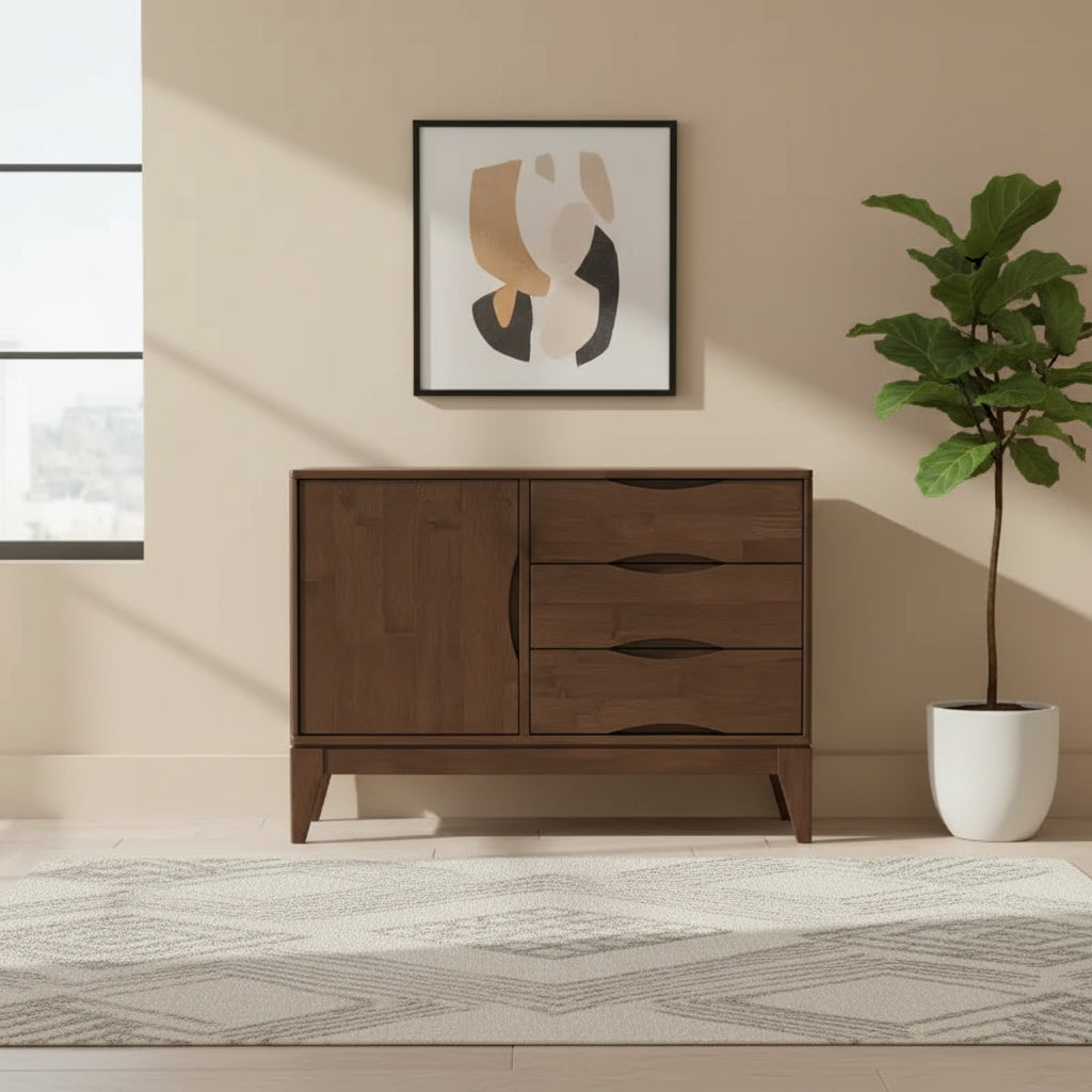 Pearson Solid Wood 42 inch Wide Mid Century Modern 3 Drawer Sideboard in Walnut Brown