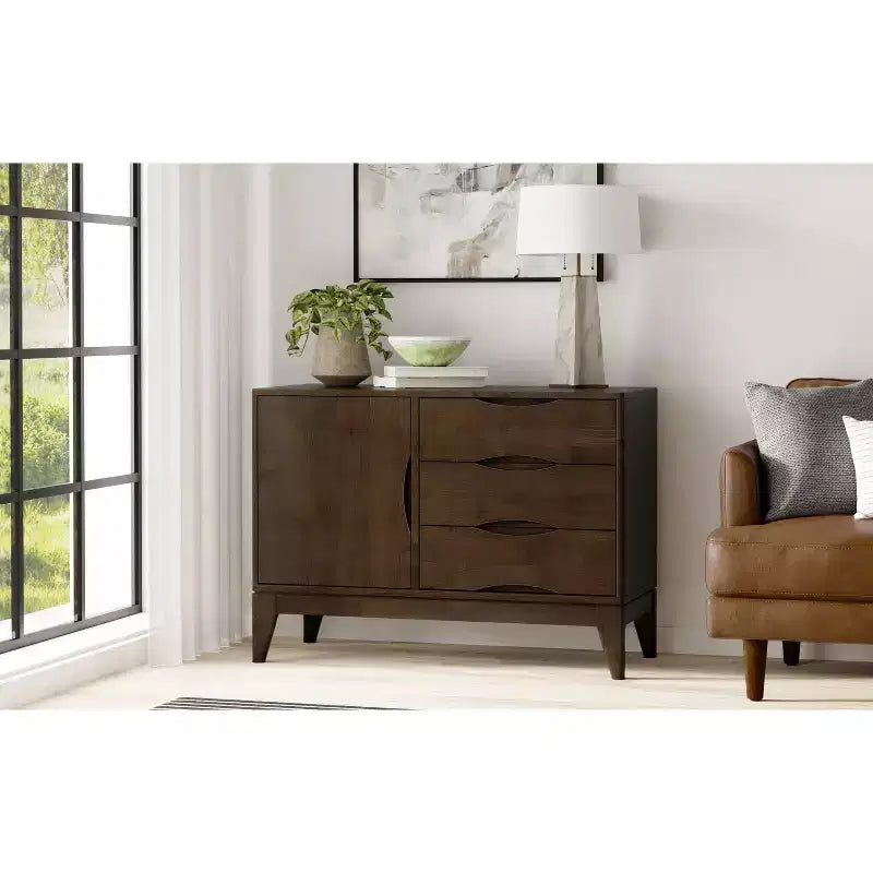 Madia a 3 cassetti mid-century moderna in noce marrone
