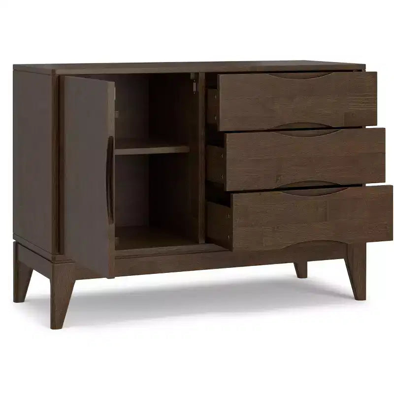Madia a 3 cassetti mid-century moderna in noce marrone