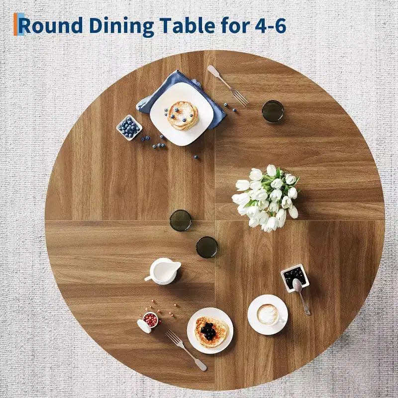 Tavolo da pranzo rotondo, nero/noce, stile rustico, 4 posti a sedere
