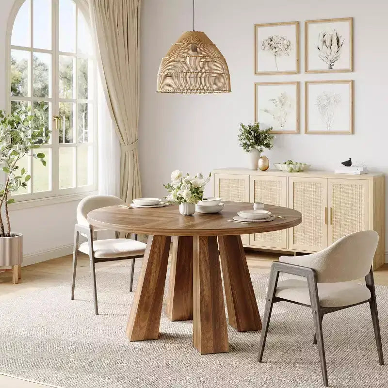 Tavolo da pranzo rotondo, nero/noce, stile rustico, 4 posti a sedere