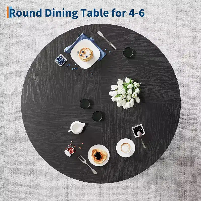 Tavolo da pranzo rotondo, nero/noce, stile rustico, 4 posti a sedere