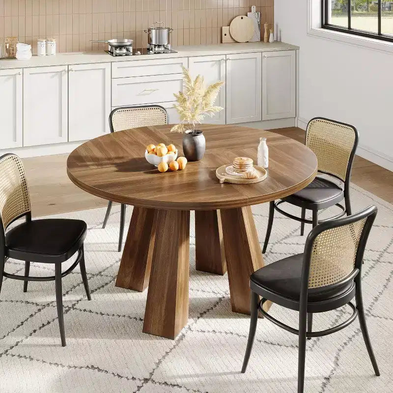 Tavolo da pranzo rotondo, nero/noce, stile rustico, 4 posti a sedere