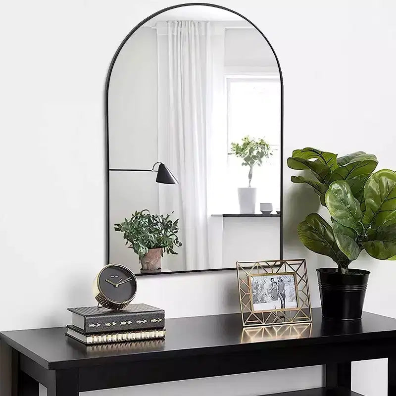 Specchio da parete ad arco 20"x30", nero/oro/argento, struttura moderna in metallo, singolo