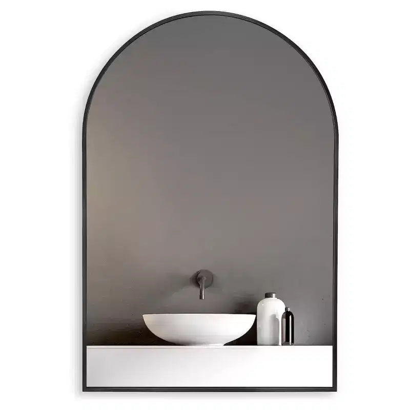 Specchio da parete ad arco 20"x30", nero/oro/argento, struttura moderna in metallo, singolo