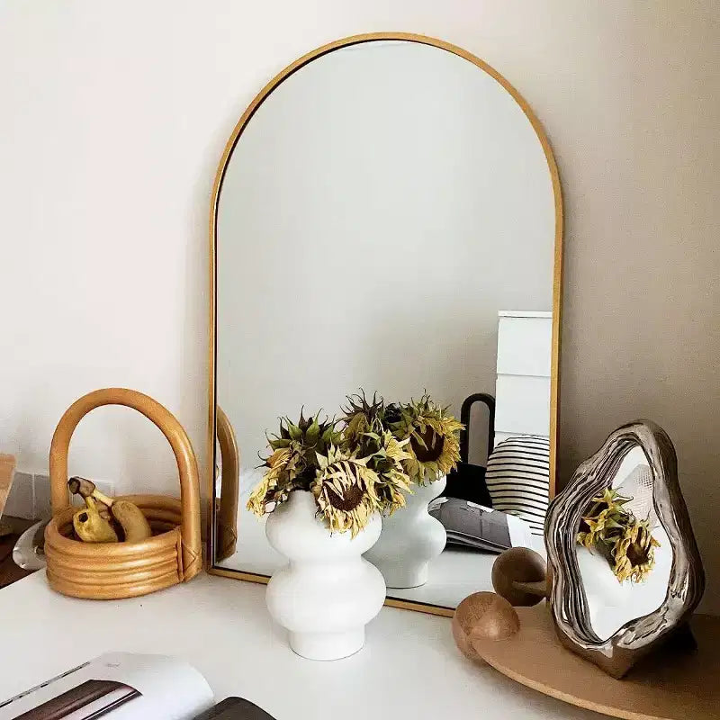 Specchio da parete ad arco 20"x30", nero/oro/argento, struttura moderna in metallo, singolo