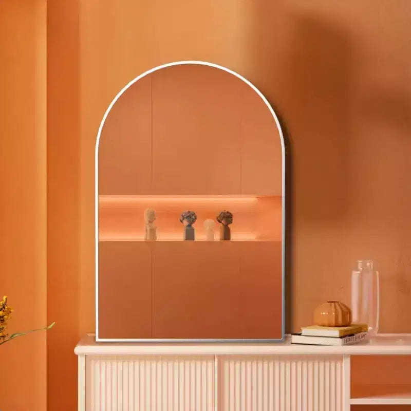 Specchio da parete ad arco 20"x30", nero/oro/argento, struttura moderna in metallo, singolo
