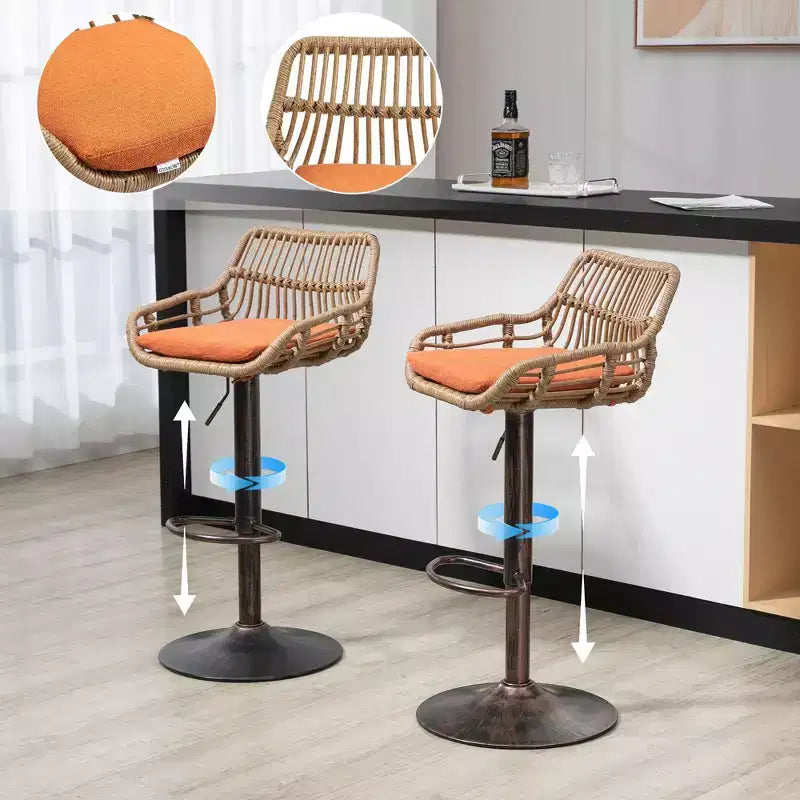 Sgabello da bar girevole in tessuto beige/blu/grigio/verde/arancione/rosso con cuscino, altezza regolabile, 1 posto
