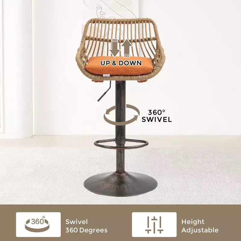 Sgabello da bar girevole in tessuto beige/blu/grigio/verde/arancione/rosso con cuscino, altezza regolabile, 1 posto