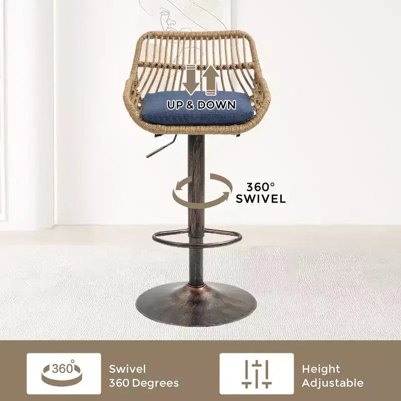 Sgabello da bar girevole in tessuto beige/blu/grigio/verde/arancione/rosso con cuscino, altezza regolabile, 1 posto
