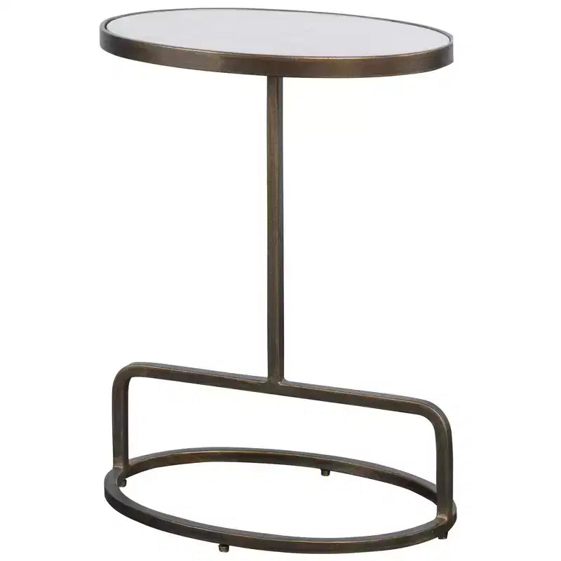 Tavolino Ovale d'Appoggio con Piano in Marmo Bianco, Oro Antico, 1 Pezzo