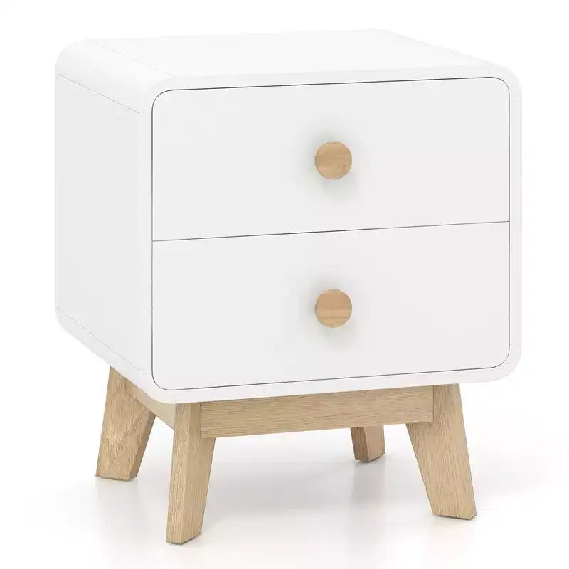 Comodino Moderno Mid-Century Bianco con 2 Cassetti, 1 o 2 Pezzi