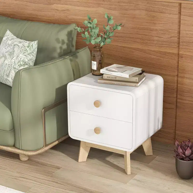 Comodino Moderno Mid-Century Bianco con 2 Cassetti, 1 o 2 Pezzi