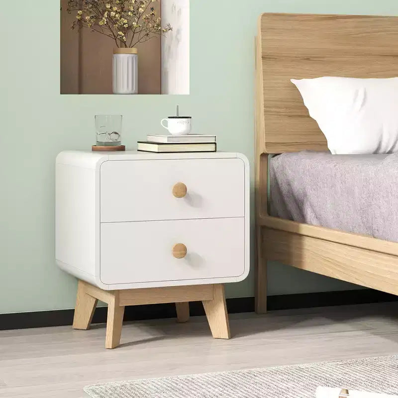 Comodino Moderno Mid-Century Bianco con 2 Cassetti, 1 o 2 Pezzi