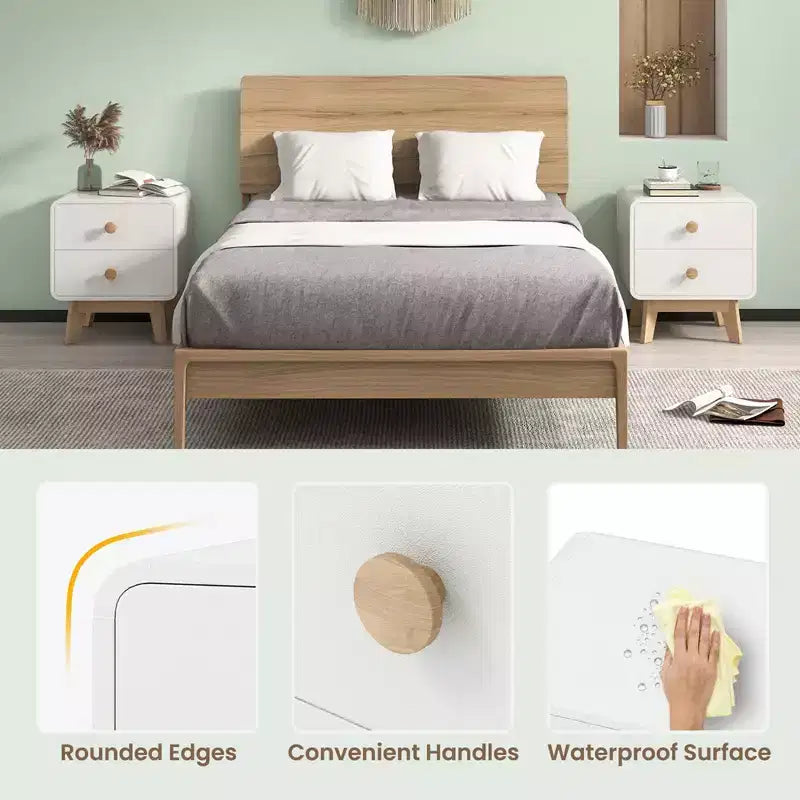 Comodino Moderno Mid-Century Bianco con 2 Cassetti, 1 o 2 Pezzi