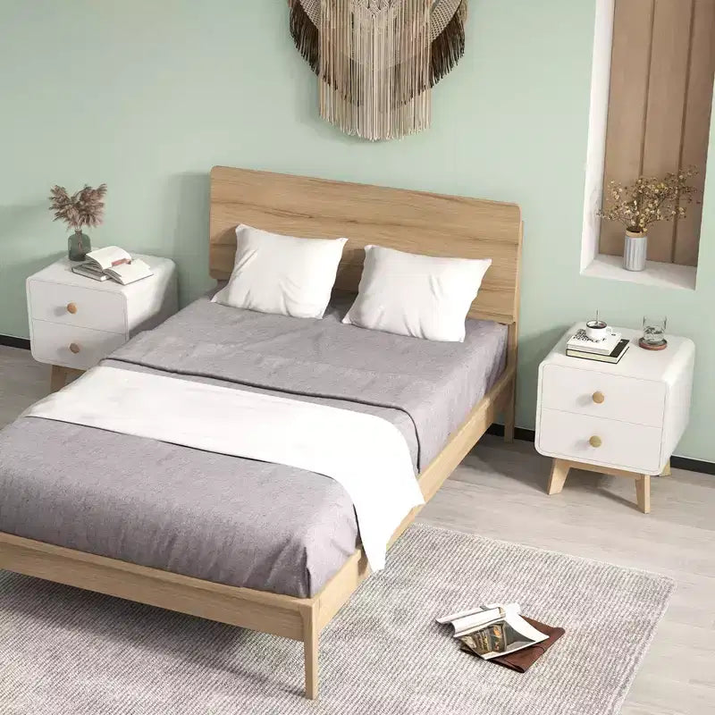 Comodino Moderno Mid-Century Bianco con 2 Cassetti, 1 o 2 Pezzi